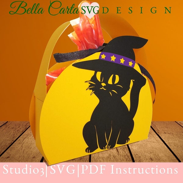 Halloween Black Cat Basket 3D SVG DIY Digital Template for Cricut and Silhouette