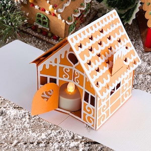 3D SVG Lebkuchenhaus Pop-Up Kartenvorlage für Cricut und Silhouette