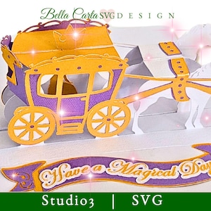 Fairytale Carriage 3D Pop Up Card SVG for Princess Birthday, Wedding, or Quinceañera Craft Cutting Template