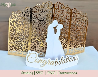Elegant Pop-Up Wedding Card 3D SVG Template for Cricut and Silhouette Cutting Machines