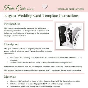 Step-by-step instructions makes it easy to cut and assemble the Elegant Wedding Gate Fold Card SVG by Bella Carta Design template for Cricut cutting machines.