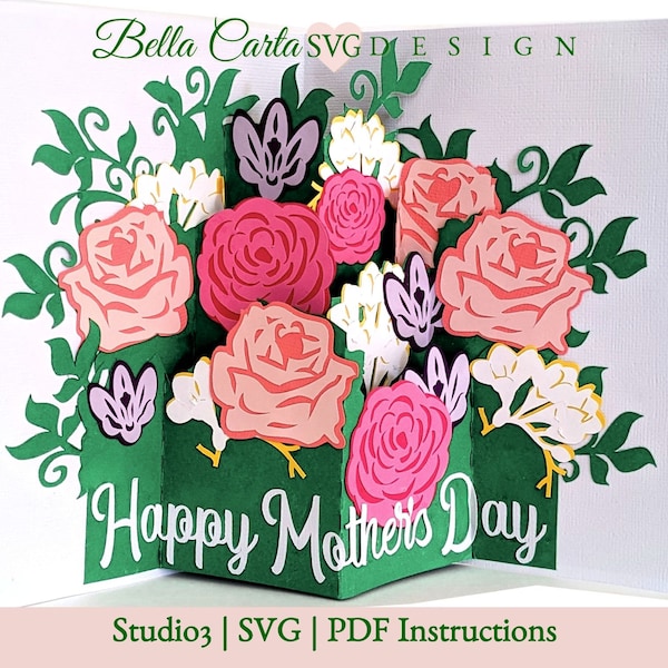 Flower Bouquet 3D Pop Up Card SVG Template for Cricut and Silhouette