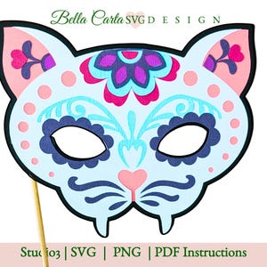 Masque SVG 3D crâne de chat jour des morts - modèle de papier en couches Dia de Los Muertos Alebrije pour Cricut et Silhouette
