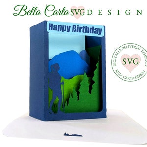 Mountain Hike Shadowbox 3D SVG-kaartsjabloon voor de Cricut- en silhouetsnijmachines