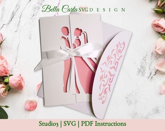Bride and Groom Wedding Gate Fold Card SVG Cricut