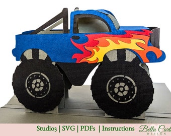 Monster Truck 3D SVG Pop Up Card Cut File for Cricut and Silhouette Cameo