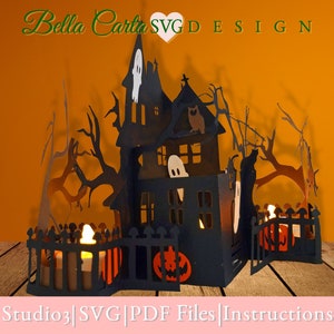 Carte 3D de la maison hantée Carte/décoration numérique SVG pour Cricut et Silhouette