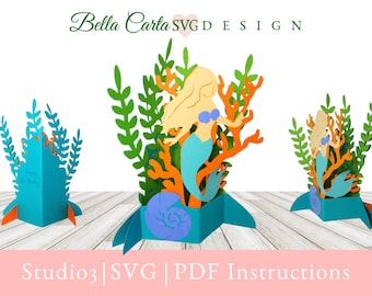 Arquivo digital SVG para Cricut com modelo de cartão 3D de sereia para faça você mesmo