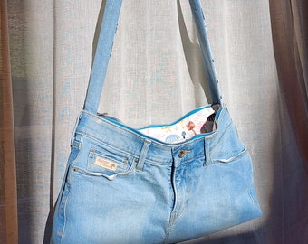 Upcycled, Handmade Levi & Mushroom Print Jean Purse