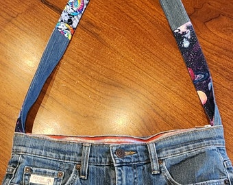 Upcycled, Handmade Steal Your Face in Space Jean Purse