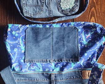 Mermaid Mommy & Me Upcycled Handmade Jean purse set