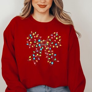 Christmas Lights Coquette Bow Sweatshirt, Christmas Light Sweatshirt, Funny Christmas Sweatshirt, Christmas Shirt, Christmas Light Shirt