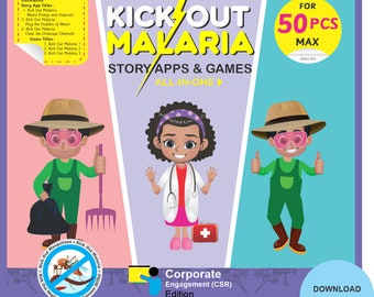 Kick Out Malaria Story Apps and Games - School Computer Lab - Corporate Engagement (CSR) Edition - All-In-One Suite - For 50 Windows PCS