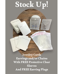 50 Earring Chain Necklace Cards Display “Fashion Jewelry” in Bright Silver Italic Font  -FREE Protective Sleeves  and Free Earring Plugs