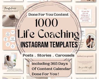 Life Coaching Instagram Templates, Social Media Templates for Life Coach, 365 Days Content Calendar For Life Coach, Content Creator Planner