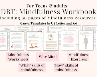 DBT Workbook, DBT skills, Therapy Worksheets for Mindfulness, Wise Mind Worksheets, DBT Skills, Coaching Worksheets for Mindfulness