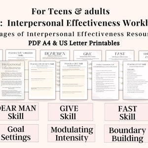 Therapy Worksheets for Interpersonal Effectiveness, DBT Workbook, DBT coping skills, Coaching Worksheets, Dear Man Skill, Give Skill