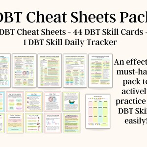 Folha de dicas de DBT, habilidades de DBT, cartões flash de Dbt para adolescentes e adultos, rastreador diário de habilidades de DBT, pacote de Dbt, recursos de Dbt, autocuidado para impressão