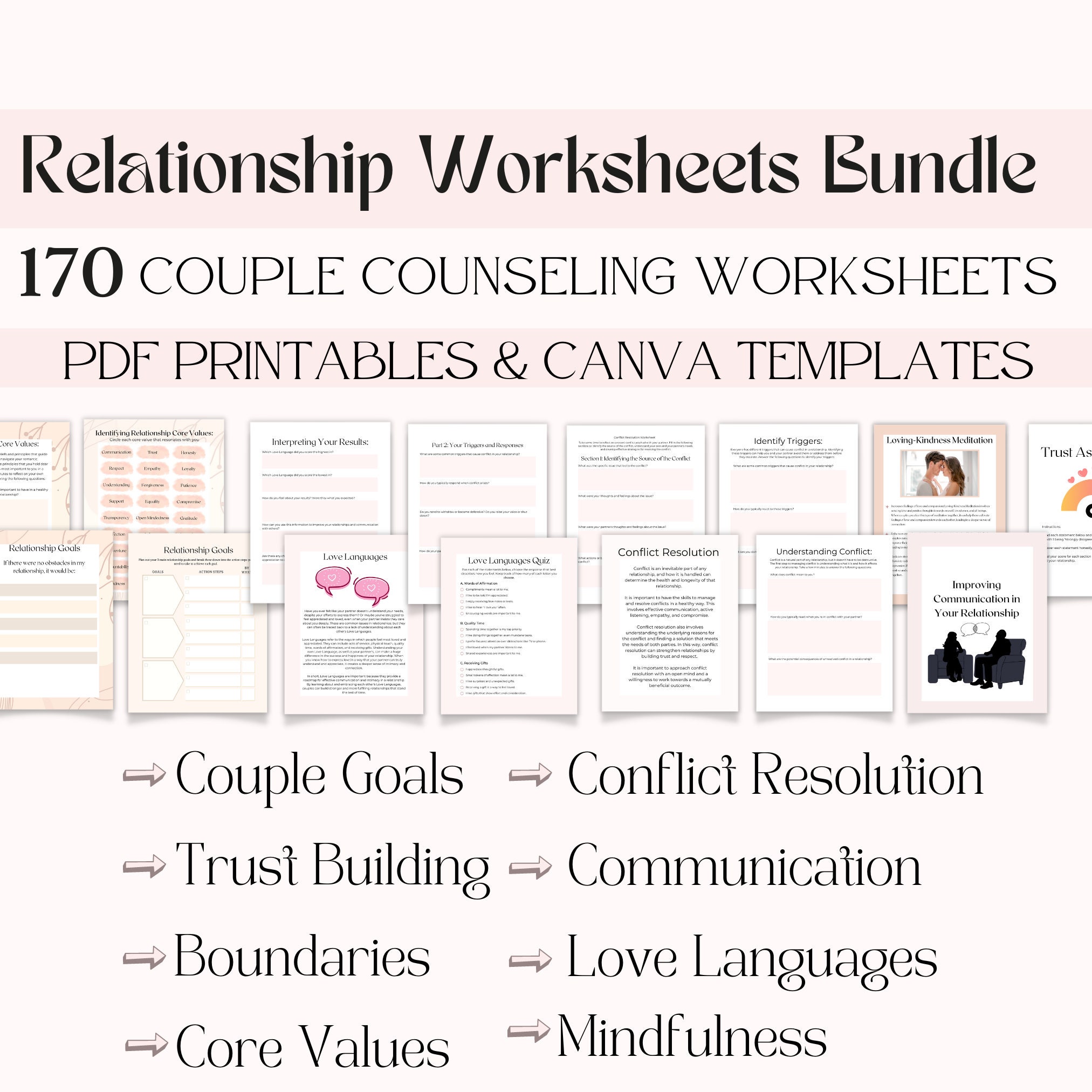 Relationship Worksheets Bundle, Couples Therapy Worksheets, Couples