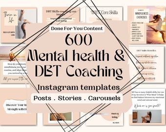 Mental Health Instagram Templates For Therapist, DBT Skills, Life Coaching Templates, Social Media Templates, Psychologist Instagram Bundle