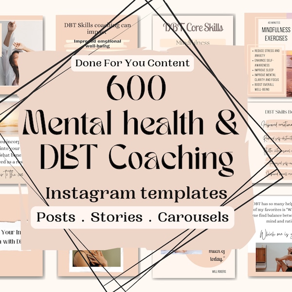 Mental Health Instagram Templates For Therapist, DBT Skills, Life Coaching Templates, Social Media Templates, Psychologist Instagram Bundle