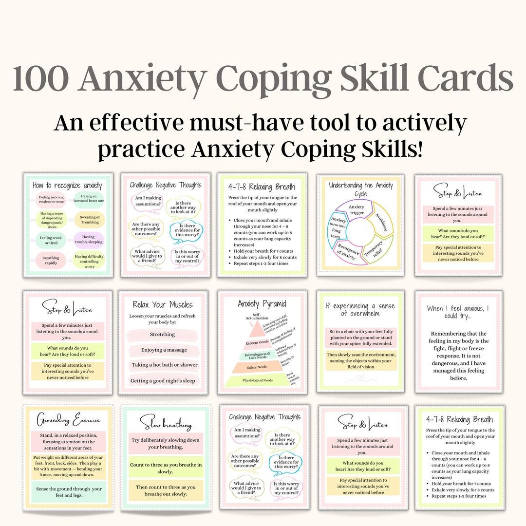 Anxiety Coping Cards, Anxiety Affirmation Cards, Anxiety Flash Cards, Coping Skills Cards, Therapy Tools, DBT Cards, Life Coaching Tools - Etsy anxiety-coping-cards-anxiety-affirmation-cards-anxiety-flash-cards-coping-skills-cards-therapy-tools-dbt-cards-life-coaching-tools-etsy