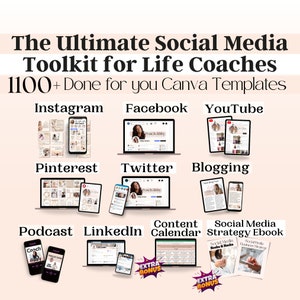 Life Coaching Instagram Templates, Social Media Templates Bundle, Life Coach Templates, Content Calendar, Business Branding Kit