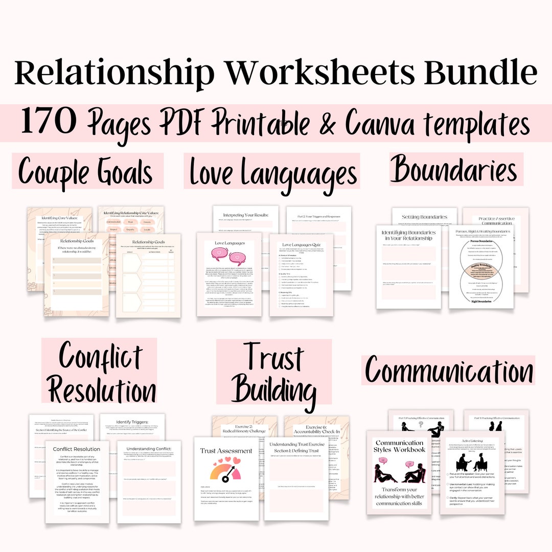 Relationship Worksheets Bundle, Couples Therapy Worksheets, Couples