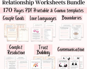 Relationship Worksheets Bundle, Couples Therapy Worksheets, Couples Counseling, Relationship Coaching Templates, Mental Health Workbook
