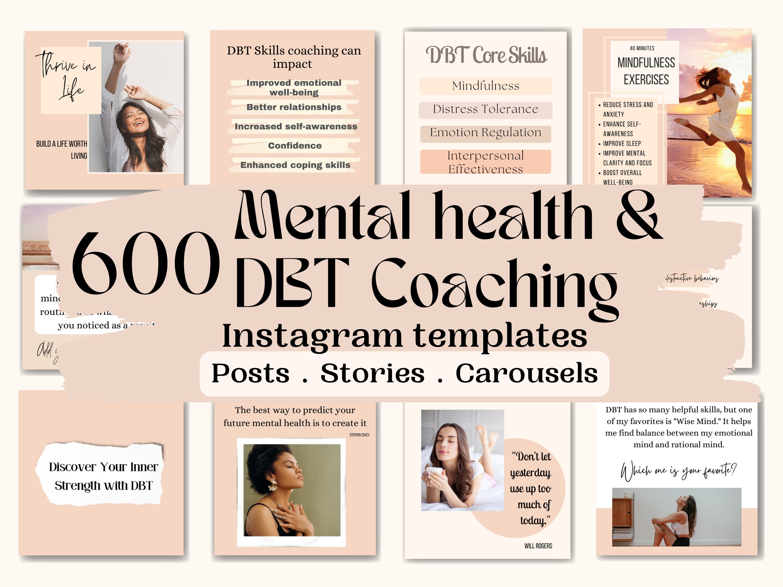 DBT Mental Health Instagram Templates for Therapist, DBT Coaching ...