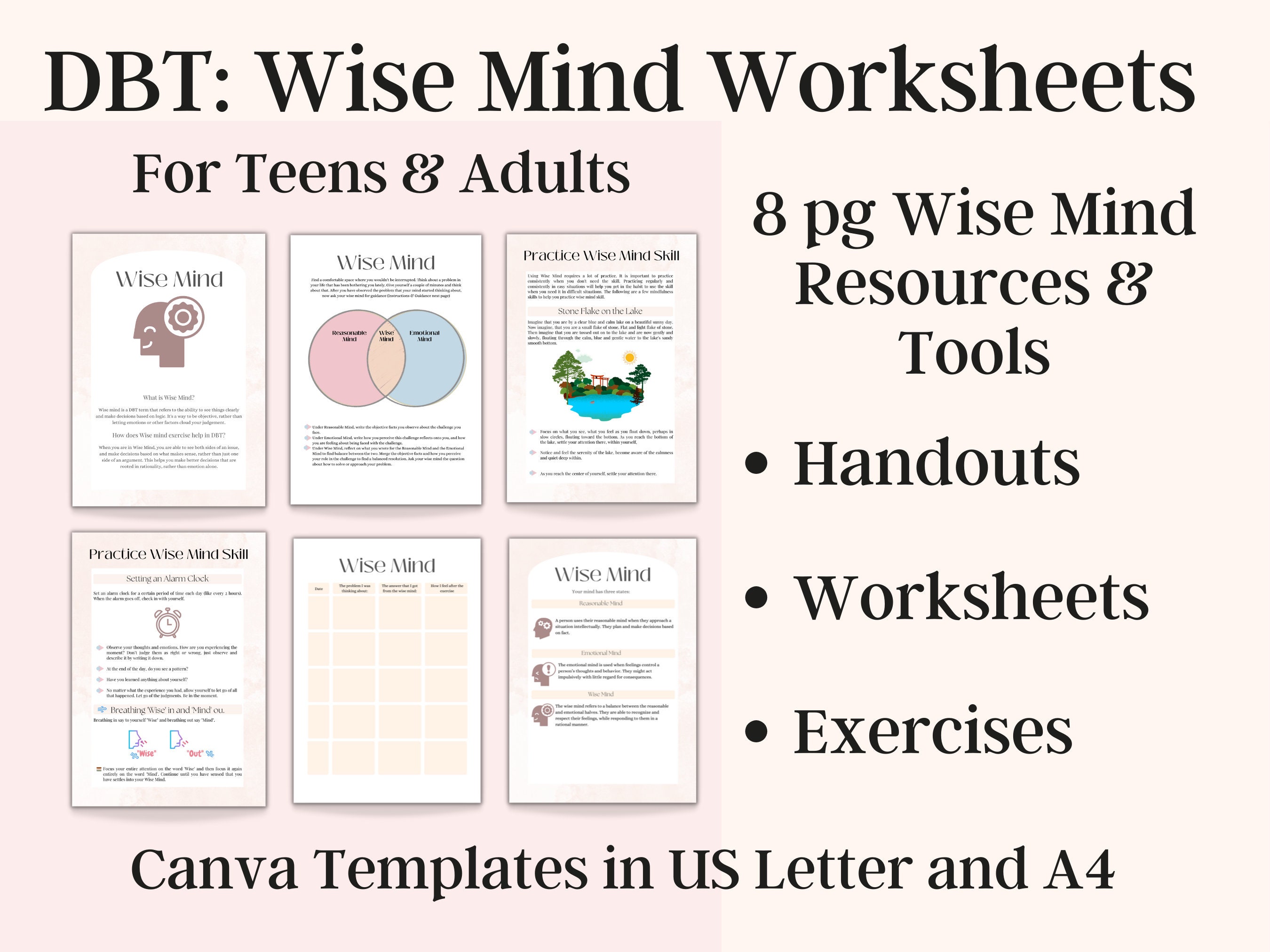 DBT Wise Mind Worksheets, DBT Skills, Therapy Worksheets, Wise Mind