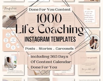 Life Coaching Instagram Templates, Social Media Templates for Life Coach, 365 Days Content Calendar For Life Coach, Content Creator Planner