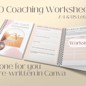 Coaching worksheets, Self love workbook, Life Coaching, Workbook template, Worksheet template canva, Life Coaching tools, Coaching resources