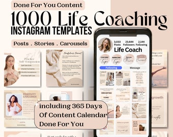 Life Coaching Instagram Templates, Social Media Templates for Life Coach, 365 Days Content Calendar For Life Coach, Content Creator Planner