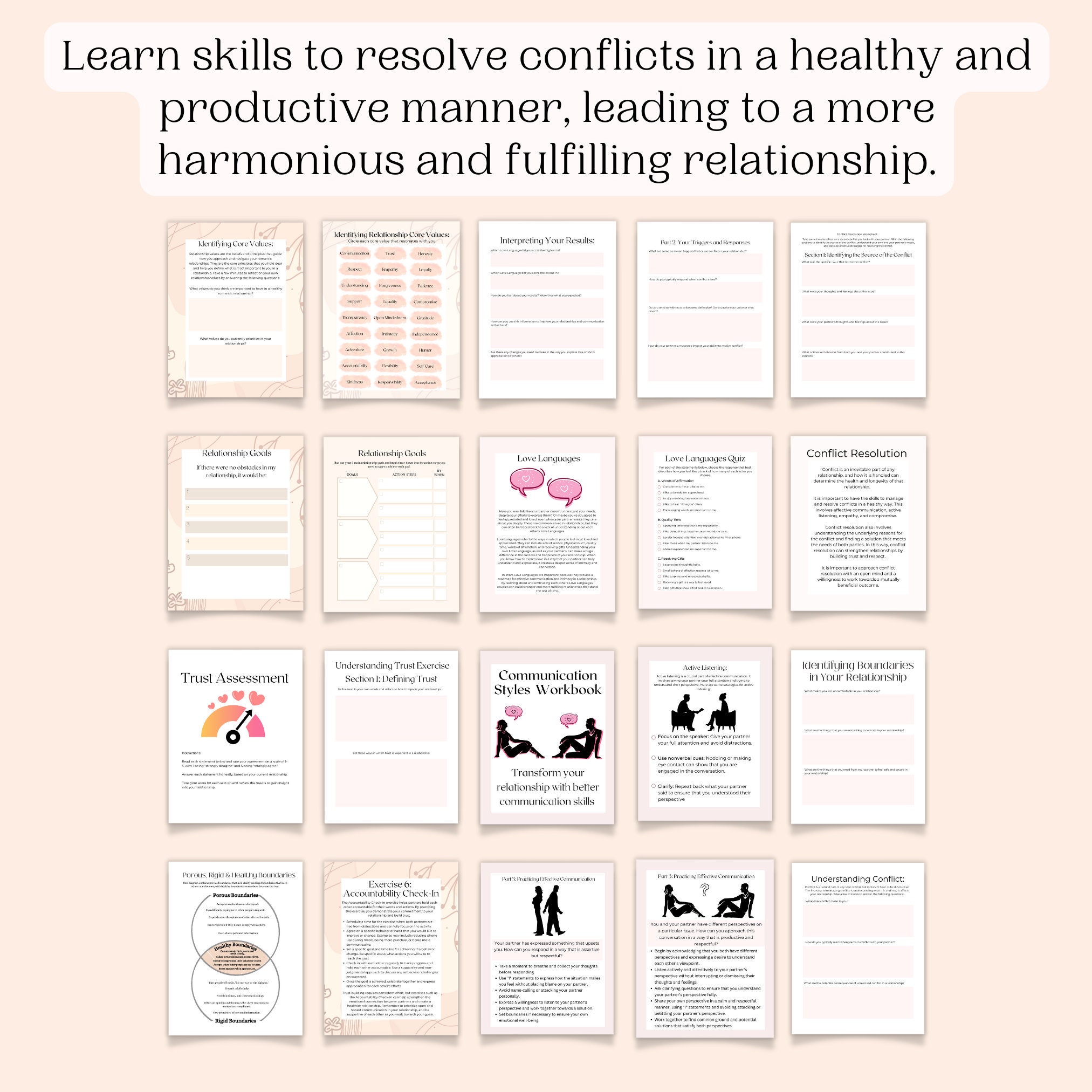 Relationship Worksheets Bundle, Couples Therapy Worksheets, Couples