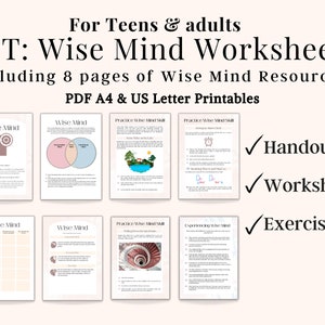 DBT Wise Mind Workbook, DBT skills, Therapy Worksheets, Wise Mind Worksheets, Coaching Worksheets for Wise Mind, Life Coaching