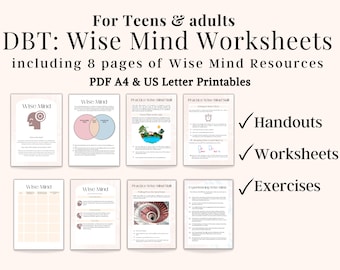 DBT Wise Mind Workbook, DBT skills, Therapy Worksheets, Wise Mind Worksheets, Coaching Worksheets for Wise Mind, Life Coaching