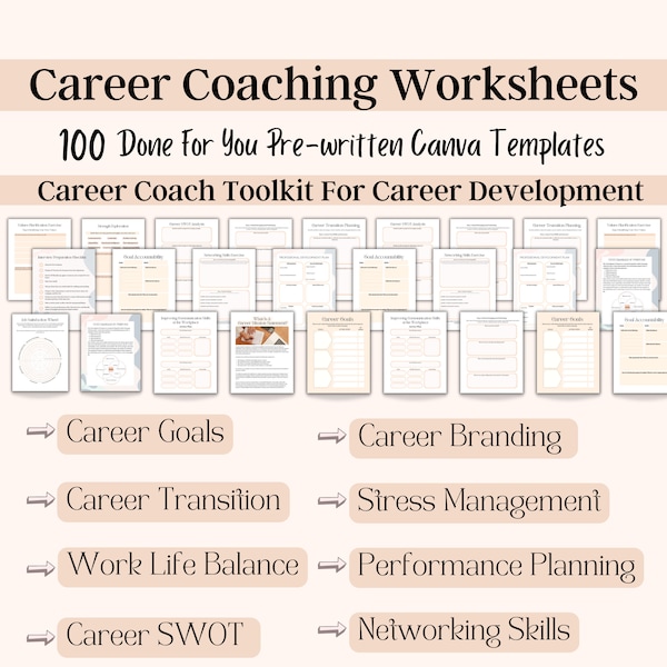 Karriere-Coaching-Vorlagen, Workbook zur Karriereveränderung, Life-Coaching-Bundle, Karriere-Coach-Toolkit, Karriere-Coaching-Tools, Karriereentwicklung