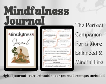 Guided Mindfulness Journal, Everyday Gratitude Journal, Mindfulness Gift To Self, Mental Health Printable Journal, Self Love Journal