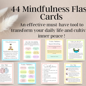 Tarjetas flash de atención plena imprimibles, tarjetas de afirmación de alivio de la ansiedad, salud mental imprimibles, habilidades de meditación de atención plena, tarjeta de habilidades DBT