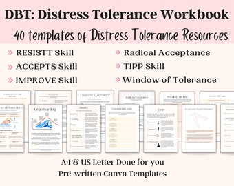 DBT Workbook, DBT skills, Therapy Worksheets for Distress Tolerance, Window of tolerance, Distress Tolerance Coaching Worksheets, dbt tools