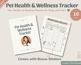 Registro de salud de mascotas imprimible: Registro de visitas al veterinario, medicamentos y aseo (PDF)