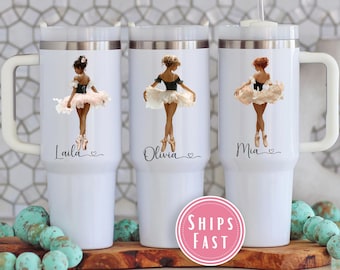 Custom Ballerina 40oz Tumbler, Ballet Girl's Tumbler, Personalized Ballet Dancer Travel Mug, Dancer Girl Name Mug, Dance Recital Gift TU.108