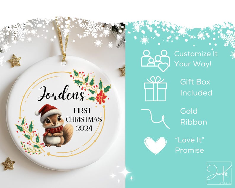 Personalized Baby Girl Boy Christmas Ornament Custom Squirrel Ornaments