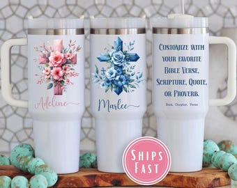 Christina Bible Verse 40oz Tumbler, Custom Scripture Mug, Christian Tumbler, Personalized Bible Verse Travel Mug Your Fav Verse & Name TU148