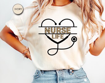 Comfort Colors® Leopard Nurse Shirt RN Shirt Nurse T-Shirt Nurse Life Shirts Nurse Tee Registered Nurse Shirt, Nursing School Gift CC17.519