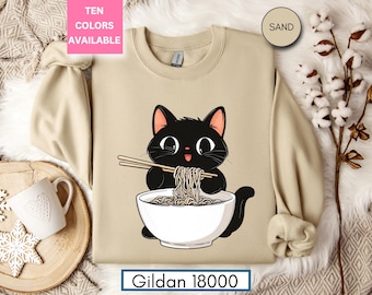 Noodle Cat Shirt, Cat Sweatshirt Ramen Cat Shirt Cat Mom Shirt Cat Tee Cat Lover Shirt Animal Lover Tee Cat Lovers Tee Gift for Mom G18.244