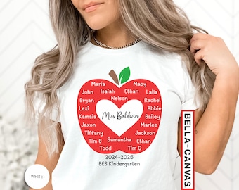 Personalized Teacher Class Shirt Student Name List Apple with Names Teacher Appreciation Gift Heart Gift Keepsake Tee for Teachers BC31.118
