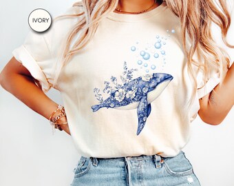Comfort Colors® Whale Shirt, All is Whale T-shirt, Whale Shark Tshirt, Ocean Lovers Shirt, Ocean Animal Chinoiserie Beach Bum Tee CC17.580