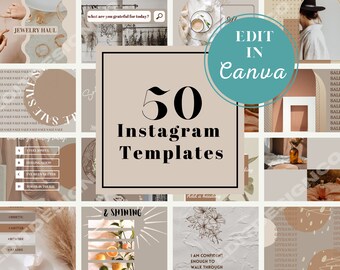 50 Engagement Booster Instagram Posts, Neutral Instagram Feed, Beige Instagram Story, Customizable Blogger and Influencer Templates